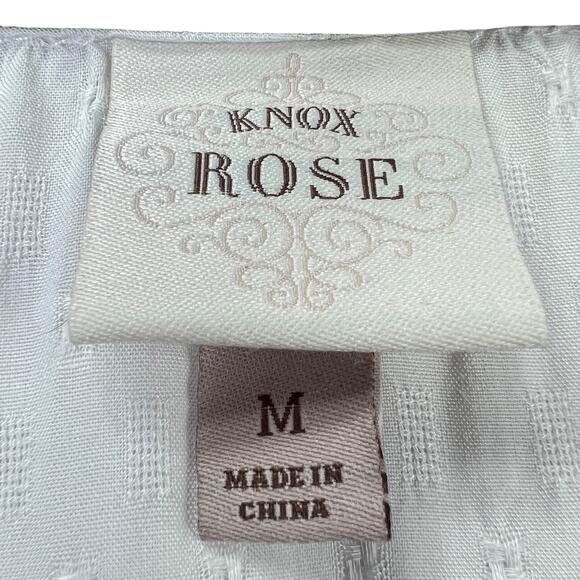 Knox Rose Embroidered Bohemian Style White Top 3/4 Sleeve V-neck Button Front, M - Picture 2 of 11